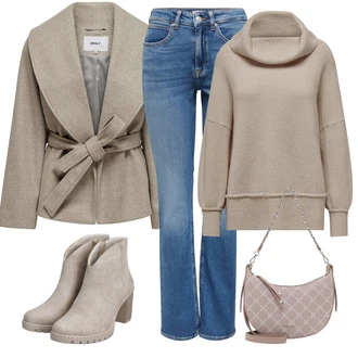 Vysoký Pas Outfit s Modrá/Světle modrá Pánské tričko/Zvonové Džíny/Džíny s Nízkým Sedem/Džíny s Rozparkem Only "Perfektní na zimu"