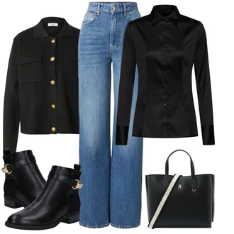 Outfit s Černá Businessová Halenka/Saténová Halenka/Blůza s knoflíčkem/Halenka se Stojatým Límcem/Hedvábná Halenka Hugo "Perfektní na zimu"