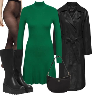 Outfity na zimu Áčkového Střihu s Zelená/Tmavě zelená/Neonové barvy orsay "Perfektní na zimu"Look: Áčkového Střihu