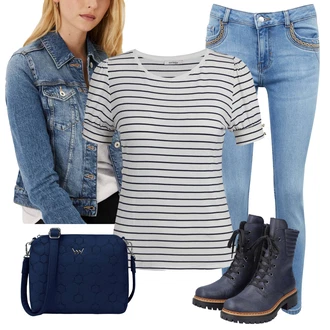 Outfit s Modrá/Pastelové barvy/Hnědá/Světle modrá Džínové Bund/Krátké Džínové Bundičky marks & spencer "Perfektní na zimu"