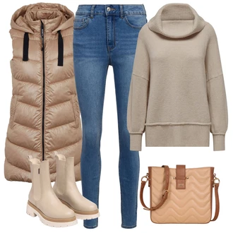Outfit s Modrá/Světle modrá Kožená bunda/Push up Džín/Navlékací džíny/Kotníková Bota/Zimní bunda/Kožené Boty/High Waist Džínové Kalhoty/Kožená Pánská Bund/Slim Fit Džíny/Džíny s Rozparkem orsay "Perfektní na zimu"