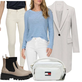 Outfity na zimu Džínovina s Béžová/Bílá/Khaki Only "Perfektní na zimu"