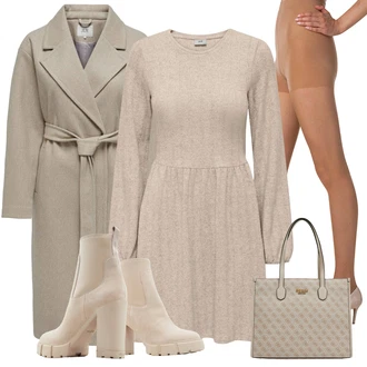 Outfit s Béžová/Hnědá/Šedá/Khaki Zimní šaty s dlouhým rukávem/Zimní Pletené Šaty/Manšestrové Šaty/Svetrové Šaty/Pouzdrové Šaty S Dlouhým Rukávem/Šaty S Kosticí/Dlouhé pletené šaty/Šaty S Rolákem JdY "Perfektní na zimu"
