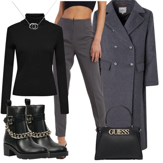 Východ Outfit s ?erná/Tmav? ?edá Guess "Perfektní na zimu"Look: Na Procházku, Východ