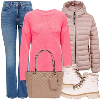 Vysoký Pas Outfit s Modrá/Světle modrá Pánské tričko/Zvonové Džíny/Džíny s Nízkým Sedem/Džíny s Rozparkem Only "Pohodlné zimní outfity"