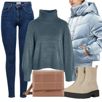 Outfit s Světle modrá/Modrá Zimní Bund/Udržitelná bunda/Puchová Bund/Letní peřová bunda/Neobvyklá bunda/Nafukovací Bund/Sněhová Bund/Lyžařská bunda GAP "Pohodlné zimní outfity"