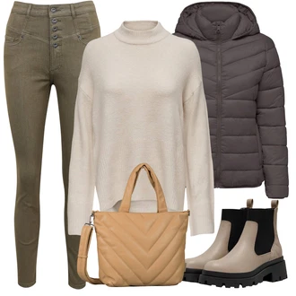 Outfit s Černá/Šedá/Béžová/Hnědá/Tmavě šedá Zimní Bund/Letní peřová bunda/Podzimní bunda/Sbalitelné Bund/Merino bunda/Prošívaná Bunda/Puchová Bund/Udržitelná bunda/Bunda s Kapucí/Nafukovací Bund Only "Pohodlné zimní outfity"