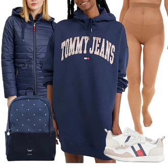 žakár Outfit s Tmavě modrá/Modrá/Světle modrá Šaty Nadměrná velikost šatů/Mikinové Šaty Tommy Jeans "Pohodlné zimní outfity"