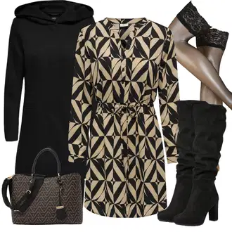 Outfit s Černá Přechodový Kabát/Softshellový Kabát/Kabát s Kapucí/Lodenový kabát/Scuba Kabát Only "Každodenní vzhled"