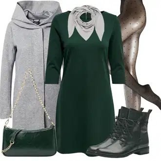 Outfit s Šedá/Světle šedá Přechodový Kabát/Fleecový Kabát/Vlněný Fleecový Kabát/Kabát s Kapucí/Zimní Kabát Vlněný kabát/Scuba Kabát/Pletený Fleecový Kabát/Pletený Kabát Only "Praktický vzhled"