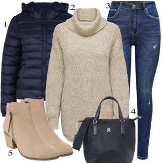 Denim outfits mit Temno modra/Modra Kavbojke z Razporkom/Usnjena Jakna/Usnjene Čevlje/Zimska jakna/Kavbojke na Poteg/Push up Kavbojke/Kavbojke Visokega Pasu/Kavbojke z Luknjo/Usnjene jakne/Ženske 7/8 Kavbojke/Gležnarji Only "Zimski outfit"