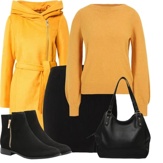 Kožešina Outfit s Černá Kozačka se zipem/Plochá Kotníková Bota/Kotníková Bota s Podšívkou About You "Outfity na každý den"