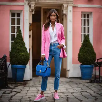 Outfit Inspo Poletje mit Roza/Bela Ozka superga/Superge Nizka/Usnjene superge/Superge Z Bočno Zadrgo/Superge Luknjasta/Vintage superga Furla "Priložnostni slog s pink blazerjem"