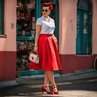 40's outfits "Rockabilly slog z rdečo razširjeno krilo"