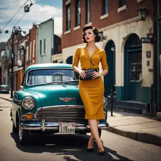 Vintage outfity "Rockabilly styl s žlutou midi sukní"