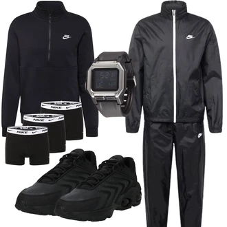 Outfit mit Schwarz/Dunkelgrau/Dunkelblau Trainingsanzug/Trainingsanzug/Jogginganzug/Hosenanzug Sportlich Elegant/Kostüm/Hosenanzug/Modern Hosenanzug Nike Sportswear "Sport Outfit"