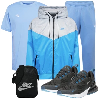 Sport Outfits Kurvige mit Grau/Blau/Hellblau Mantel/Sweatmode/Reflektierende Jacke/Kapuzenjacke/Windbreaker Jacke Nike Sportswear "Sport Outfit"