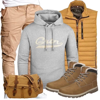 Outfit mit Khaki/Braun/Beige Trekkingstiefel/Schnürstiefel/Wasserdichter Stiefel/Herren Lederschuhe/Wattierte Stiefel/Winter Stiefel/Klassischer Stiefel/Winter Sneaker/Gefütterte Stiefelette/Winter Stiefelette Mishansha "Sportlich Outfit"