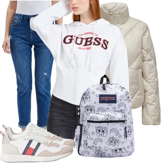 Outfit s Béžová/Krémová/Bílá Bota Vintage teniska/Teniska teddy/Úzká teniska/Kožené tenisky/Nízká Teniska/Letní tenisky Tommy Jeans "Sportovní zimní outfit"