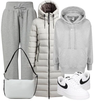 Outfit s Šedá/Světle šedá/Tmavě šedá Teplák/Sportovní Kalhoty/Tréninková kalhoty Nike Sportswear "Sportovní zimní outfit"