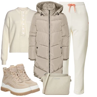 Outfity na zimu Ke kolenům Viskóza s Krémová/Bílá/Béžová/Khaki Svetr z Jemné Pleteniny/Basic Svetr/Svetr Carmen/Kašmírový Svetr/Kašmírový Svetr/Svetr Niki/Polo Svetr/Jednoduchý Svetr/Vintage svetr/Vlněný Svetr/Svetr s límečkem Lascana "Sportovní zimní outfit"