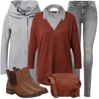 Outfit s Šedá/Světle šedá Přechodový Kabát/Fleecový Kabát/Vlněný Fleecový Kabát/Kabát s Kapucí/Zimní Kabát Vlněný kabát/Scuba Kabát/Pletený Fleecový Kabát/Pletený Kabát Only "Praktický vzhled"
