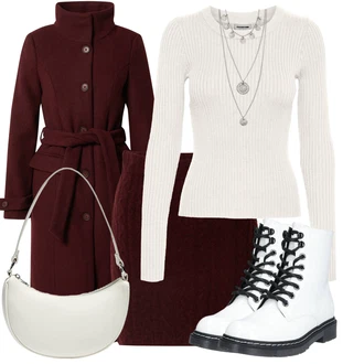 Outfit s Bílá/Krémová Kozačka Šněrovací Kotníková Bota/Klasická Kozačka/Bojová Bota Dockers by Gerli "Trendový zimní vzhled"