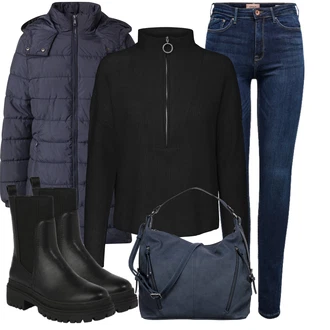 Sportovní Svátost oltářní Outfit s Modrá/Tmavě modrá/Světle modrá About You "Outfity na každý den"Look: Nadrozměrné, Sportovní, Mom, Příliš oblečený, Venkovní, Bar, Škola, Koncert, Nový Rok, Svátost oltářní, Galavečer