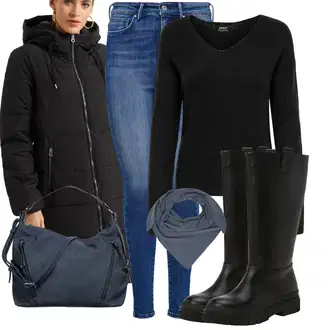 Krátká Outfit s Černá Zimní Kabát/Péřový Kabát/Kabát s Kapucí/Dlouhý Zimní Kabát/Kabát se Zipem/Parka/Dlouhý Péřový Kabát/Prošívaný kabát/Přechodový Kabát Only "Trendový zimní vzhled"