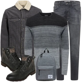 Outfit mit Schwarz/Braun Schnürstiefelette/Springerstiefel/Gefütterte Stiefelette/Stiefel Mit Reißverschluss/Klassischer Stiefel/Lederjacke/Leder Stiefelette Mustang "Street Style Outfit"