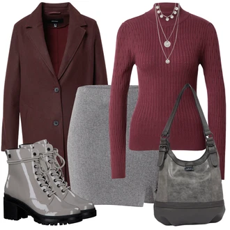 70-ich Outfit sa Siva/Smeđa/Bež/Srebro Kožna Jakna/Gležnjača/Čizma s Platformom na Vezanje/Borbena Čizma S.Oliver "Zimski ugođaj"Look: 70-ich, Sjaj, Egirl