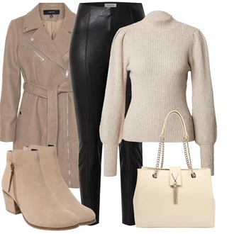 Outfit s Fialová/Béžová/Hnědá/Šedá Přechodový Kabát/Letní Kabát/Lehký Kabát/Kabát se Zipem/Vlněný Kabát/Kašmírový Kabát/Midi Kabát/Zimní Kabát Vlněný kabát/Trenčkot/Trenčkot VERO MODA "Stylové kombinace pro volný čas"