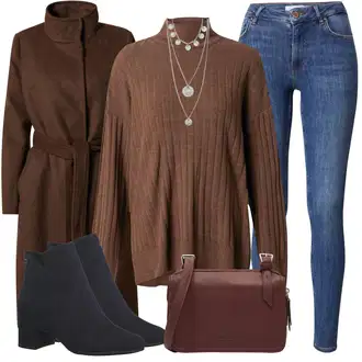 Outfit sa Plava/Tamnoplava/Svjetloplava Kožna Jakna/Kožne Cipele/Zimska jakna/Push-up Traperice/Traperice s Prorezom/Ženske Traperice 7/8 Dužine/High Waist Traperice/Slip-on Traperice Vila "Zimski ugođaj"
