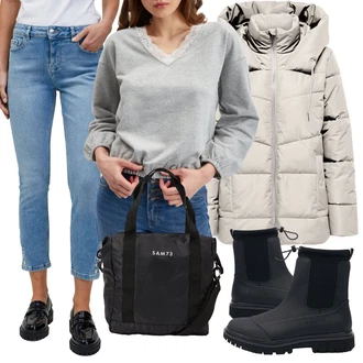 Pravá Kůže Outfit s Černá/Tmavě modrá Kozačka Kožená bunda/Chelsea Boty/Gumová Kotníková Bota Calvin Klein Jeans "Stylový zimní outfity"