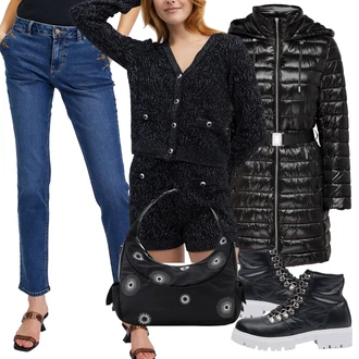 Vysoký Pas Outfit s Modrá/Tmavě modrá Rovná Džína/Formální Košile/Girlfriend Džíny/Slim Fit Džíny/Mom Jean/Dad Džíny/Zužující se Džíny/Džíny Regular Fit/Vintage džíny/Zkrácené Džíny/Kotníková Bota orsay "Stylový zimní outfity"