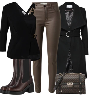Elegantní Outfit s Černá Neobvyklá Halenka/Businessová Halenka/Halenka S 3/4 Rukávem/Elegantní Halenka/Halenka/Peplum blůza/Zavinování Halenka hoermanseder x about you "Stylový zimní outfity"Look: Styl, Business, Jazz, Kancelář, Elegantní