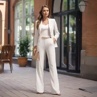 Outfity pro svatební hosty "Svatební styl na matričním úřadě s rozšířenými kalhotami"