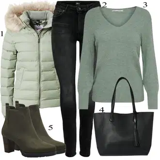 outfit mit Črna/Temno siva/Siva Usnjena Jakna/Motoristične Kavbojke/Kavbojke Visokega Pasu/Kavbojke z Razporkom/Push up Kavbojke/Ozke Kavbojke/Usnjene Čevlje/Termodžinsi/Zimska jakna Only "Obleka za prosti čas"