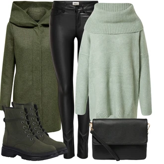 Outfit s Světle modrá/Světle zelená/Zelená Vodopádový Svetr/Kašmírový Svetr/Mohair Pullover/Svetr bez Ramínek/Oversize Svetr/Zimní Svetr/Svetr s přehozem About You "Outfity na každý den"