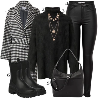 Outfits for chubby mit Črna Hlače iz Imitacije Usnja/Pajkice Usnjena pajkica/Leginge v Videzu Usnja/Usnjena Hlača/Skinny Hlače/Lack Pajkica JdY "Zimski outfit"