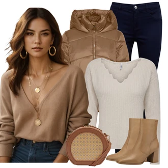 Outfit s Hnědá/Béžová Zimní Bund/PodZimní Bunda/Puchová Bund/Nafukovací Bund/Krátký Bund/Krátký Bund/Letní peřová bunda/Udržitelná bunda VERO MODA "Trendový zimní vzhled"