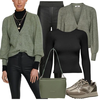 Outfit s Kalhoty z Umělé Kůže/Latexové legíny/Kožený legíny/Legíny Kožený Vzhled/Kožená Kalhoty/Skinny Kalhoty/Vinylový Legín VERO MODA "Vzhledy pro volný čas"