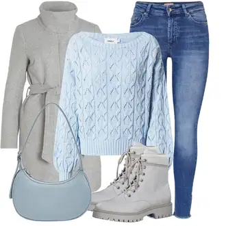Outfit s Šedá/Světle šedá Lehký Kabát/Zimní Kabát Vlněný kabát/Lodenový kabát/Pletený Kabát/Pletený Fleecový Kabát/Kašmírový Kabát/Vlněný Fleecový Kabát Vila "Vánoční outfit"