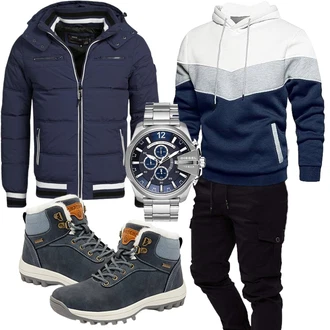 Winter Outfits Kuschel mit Dunkelblau/Blau/Grau/Hellblau Wasserdichter Stiefel/Wasserdichter Outdoorschuh/Herren Lederschuhe/Winter Sneaker/Trekkingstiefel/Wasserfester Schuh Pastaza "Winter Outfit"
