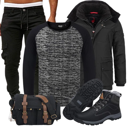 Sportlich Schwarz/Khaki/Dunkelgrün Löcherne Hose/Skinny Hose/Cargo-JoggingHose Cassiecy kombinieren mit Schwarz Schuh Trekkingstiefel/Thermostiefel/Winter Stiefelette/Winter Stiefel/Winter Sneaker/Wasserfester Schuh/Wasserdichter Stiefel/Herren LederSchuhe MishanshaLook: Boyfriend, Sportlich, Goa, Outdoor, Stil, Empire, Coole, Techno, Casual, Hip Hop, Workwear