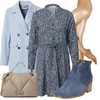 Outfit s Šedá/Modrá/Tmavě Modrá/Fialová Košilové šaty/Halenkové Šaty/Tunikové šaty/Zimní Šaty/Šaty S Potiskem/Šaty s dlouhým rukávem Only "Trendový zimní vzhled"