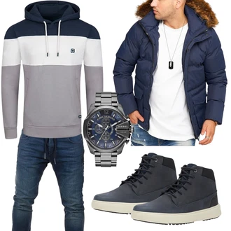 Winter Outfits Kuschel mit Grau/Dunkelblau/Blau Unisex Hoodie/Strick Hoodie/Partner Hoodie/Hoodie/Ausgefallener Hoodie/Sport Sweatshirt/Sport Hoodie Riverso "Winter Outfit"
