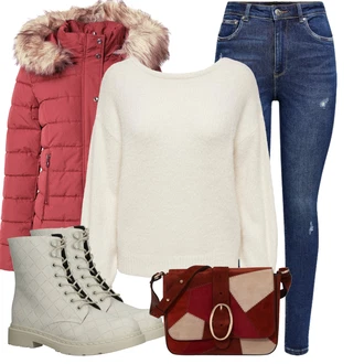 Outfit sa Siva/Tamnozelena/Kaki/Bijela/Bež/Krem Čizmica Gležnjača na Vezanje/Borbena Čizma/Klasična čizmica/Podstavljena čizma/Kožna Jakna/Ravna Gležnjača Dockers by Gerli "Cool zimski outfit"