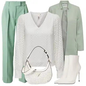 Outfit sa Siva/Svjetlozelena/Krem/Bijela/Bež/Srebro Košulja s Bluzom/Košulja od muslina Only "Zimski outfit"