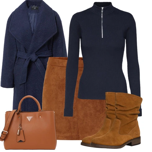 Kombinace Hnědá/Tmavě hnědá Krátká Sukně/Sukně z umělé kůže/Manšestrová sukně/Kožená Sukně Kožená Minisukně/70tá Léta Minisukně/Kožená Sukně VERO MODA kombinovat s Tmavě modrá Pletený Fleecový Kabát/Kašmírový Kabát/Dlouhý Kabát/Pletený Kabát/Midi Kabát/Vlněný Kabát/Vlněný Fleecový Kabát/Kabát Bouclé Dorothy Perkins